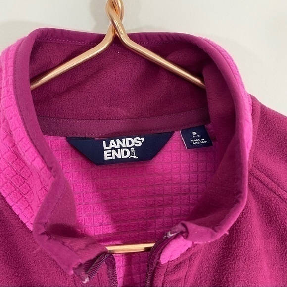 Lands End Small Pink Grid Waffle Fleece Full Zip Jackef‎ - Picture 7 of 10